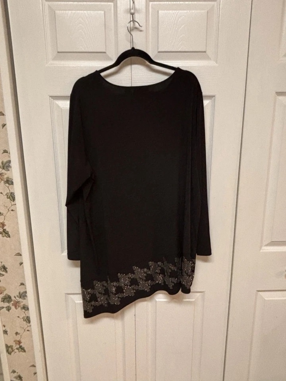 Susan Graver Black Long-Sleeve Top with Hem Embellishment - Picture 5 of 5